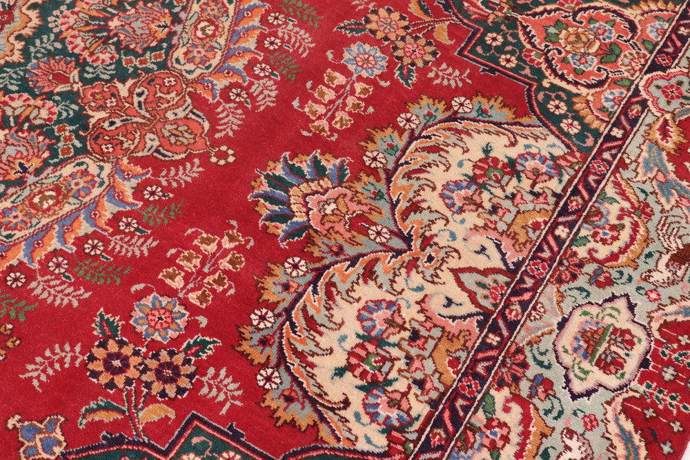 handmade Vintage Tabriz Red Green Hand Knotted RECTANGLE 100% WOOL area rug 10' x 13'