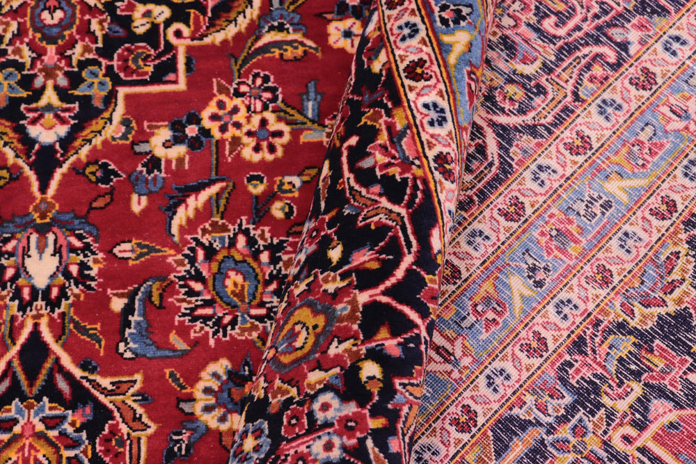 handmade Traditional Kashan Red Blue Hand Knotted RECTANGLE 100% WOOL area rug 8 x 12