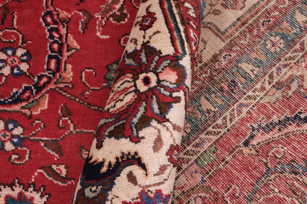 handmade Vintage Tabriz Red Beige Hand Knotted RECTANGLE 100% WOOL area rug 9' x 12'