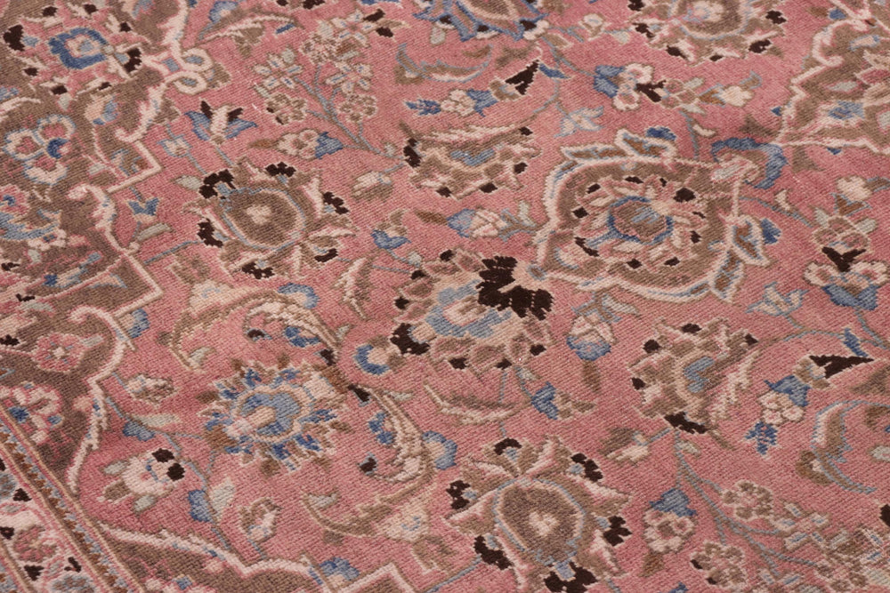 handmade Vintage Kashan Pink Brown Hand Knotted RECTANGLE 100% WOOL area rug 8' x 12'