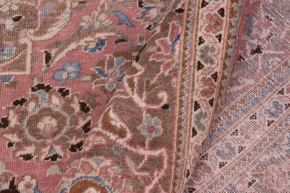 handmade Vintage Kashan Pink Brown Hand Knotted RECTANGLE 100% WOOL area rug 8' x 12'