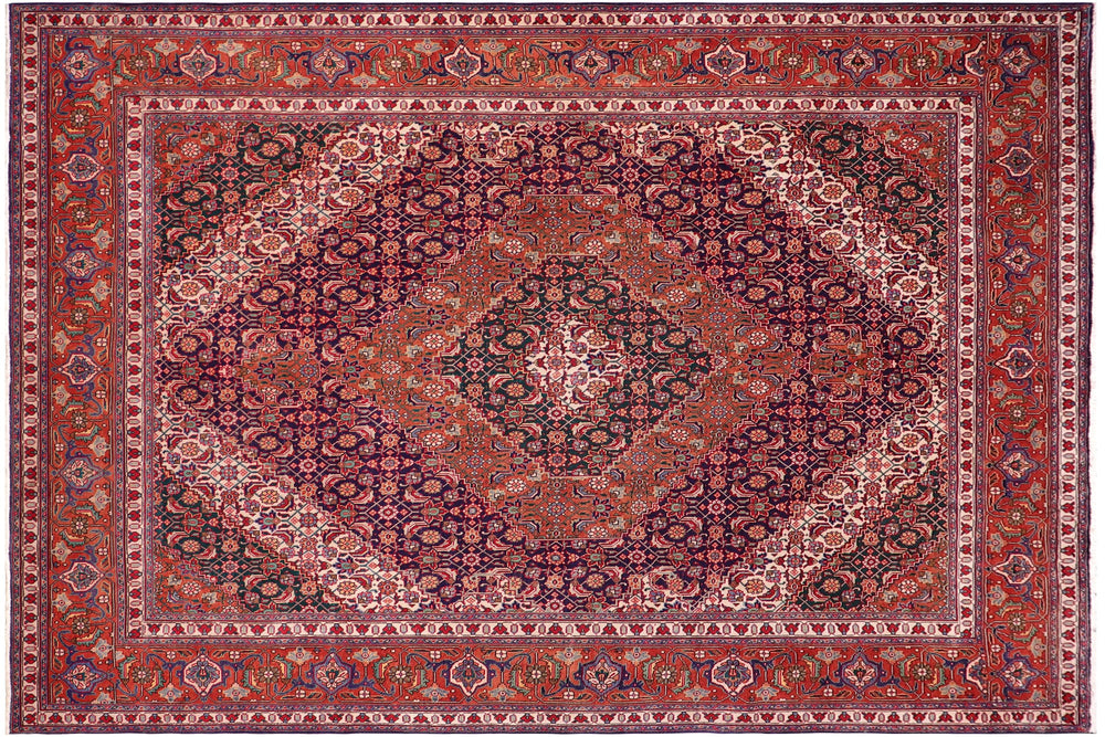 handmade Vintage Tabriz Mahi Purple Rust Hand Knotted RECTANGLE 100% WOOL area rug 10' x 13'
