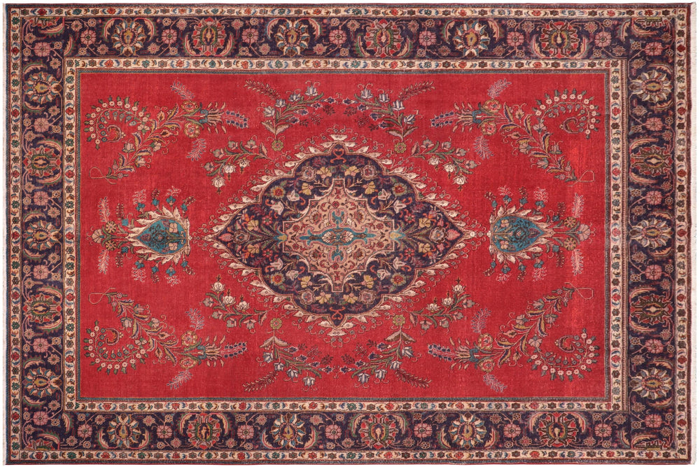 handmade Vintage Tabriz Red Purple Hand Knotted RECTANGLE 100% WOOL area rug 10' x 13'