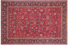 handmade Transitional Kashan Red Blue Hand Knotted RECTANGLE 100% WOOL area rug 9' x 13'