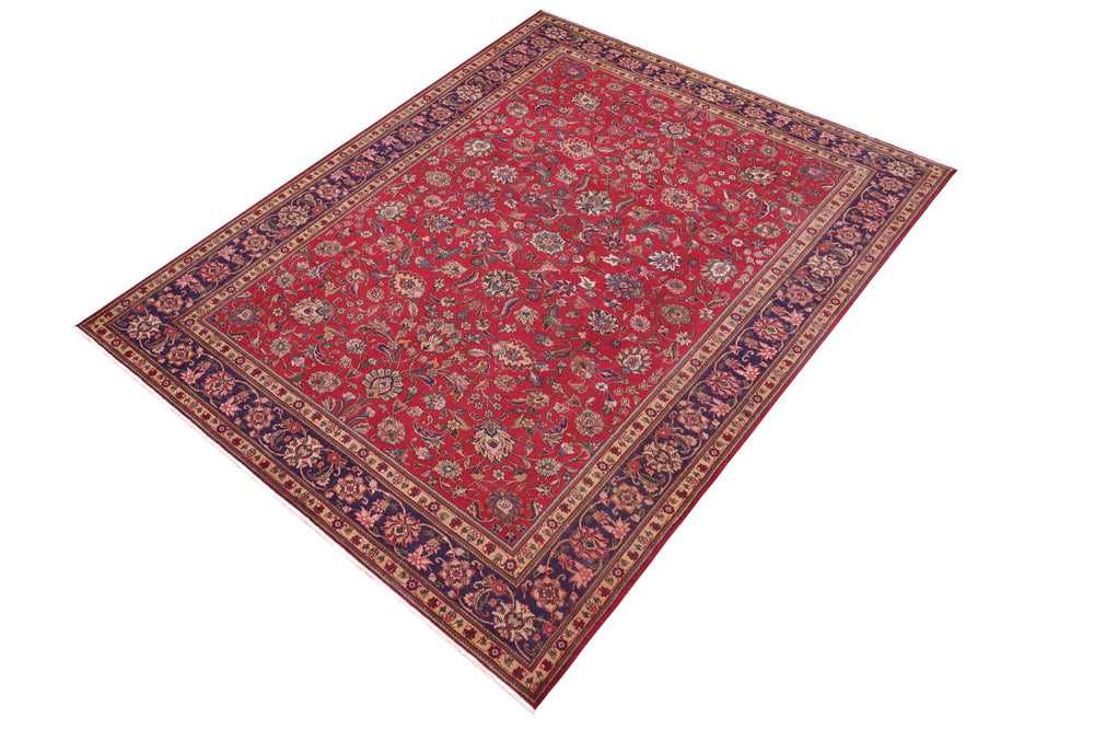 handmade Transitional Kashan Red Blue Hand Knotted RECTANGLE 100% WOOL area rug 9' x 13'