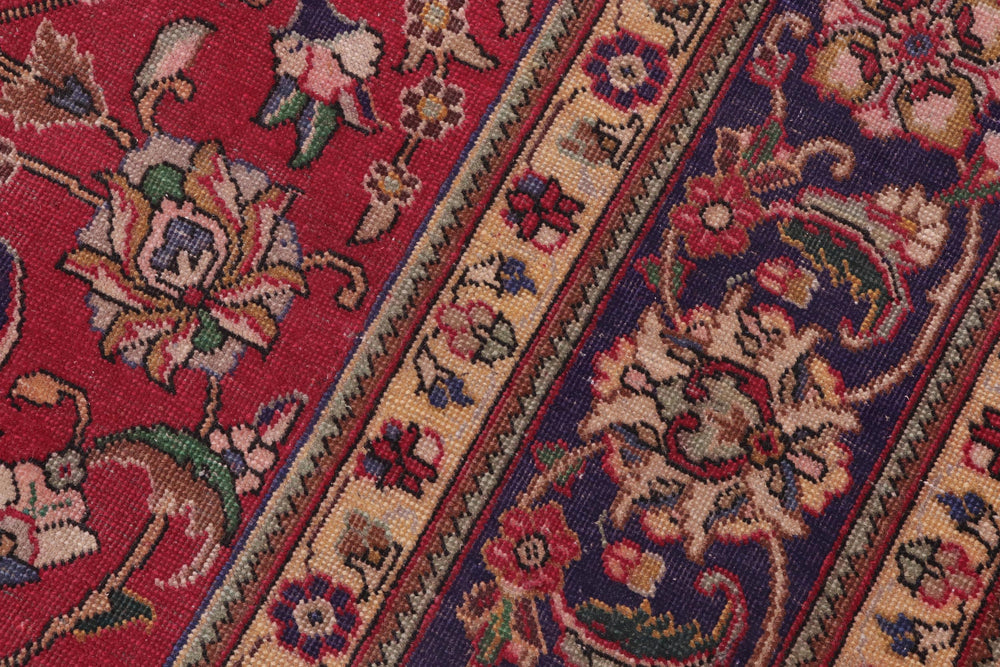 handmade Transitional Kashan Red Blue Hand Knotted RECTANGLE 100% WOOL area rug 9' x 13'