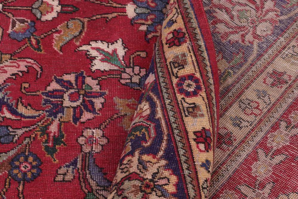 handmade Transitional Kashan Red Blue Hand Knotted RECTANGLE 100% WOOL area rug 9' x 13'