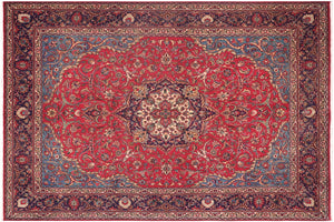 handmade Traditional Kashan Red Purple Hand Knotted RECTANGLE 100% WOOL area rug 10 x 13
