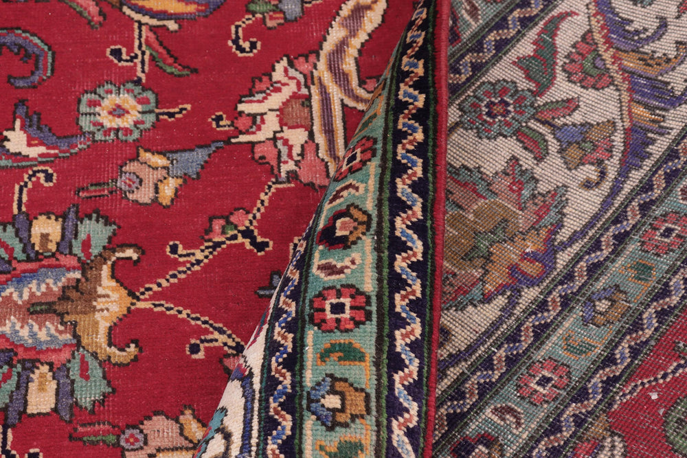 handmade Vintage Tabriz Red Beige Hand Knotted RECTANGLE 100% WOOL area rug 10' x 13'