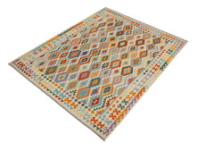 handmade Geometric Kilim Beige Rust Hand-Woven RECTANGLE 100% WOOL area rug 8 x 10