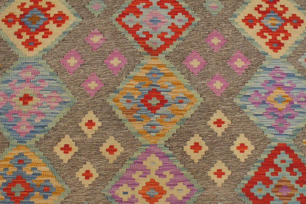 handmade Geometric Kilim Brown Rust Hand-Woven RECTANGLE 100% WOOL area rug 7 x 10