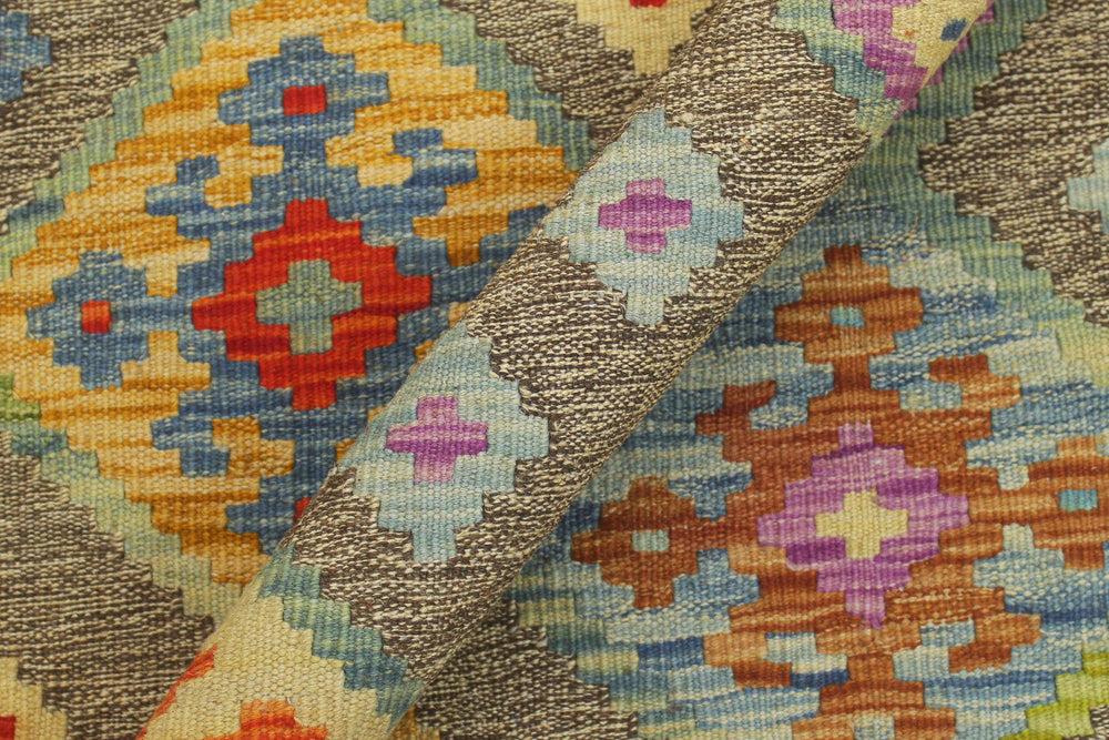 handmade Geometric Kilim Brown Rust Hand-Woven RECTANGLE 100% WOOL area rug 7 x 10