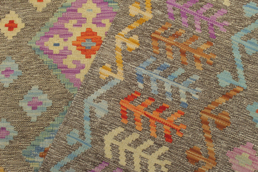 handmade Geometric Kilim Brown Rust Hand-Woven RECTANGLE 100% WOOL area rug 7 x 10