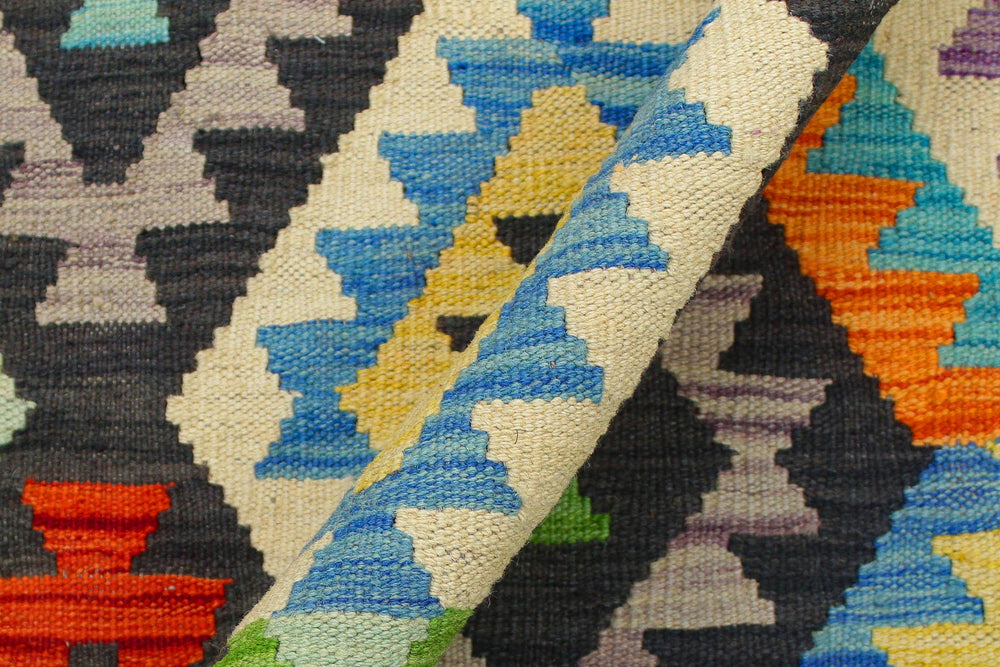 handmade Geometric Kilim Black Rust Hand-Woven RECTANGLE 100% WOOL area rug 8 x 11