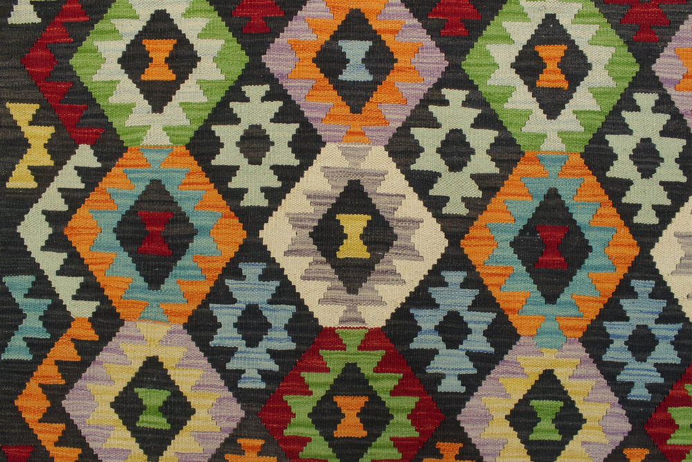 handmade Geometric Kilim Charcoal Rust Hand-Woven RECTANGLE 100% WOOL area rug 7 x 10