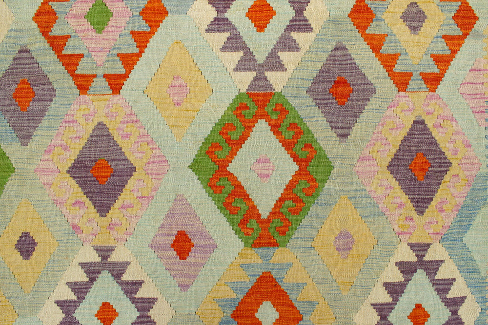 handmade Geometric Kilim Blue Rust Hand-Woven RECTANGLE 100% WOOL area rug 8 x 10