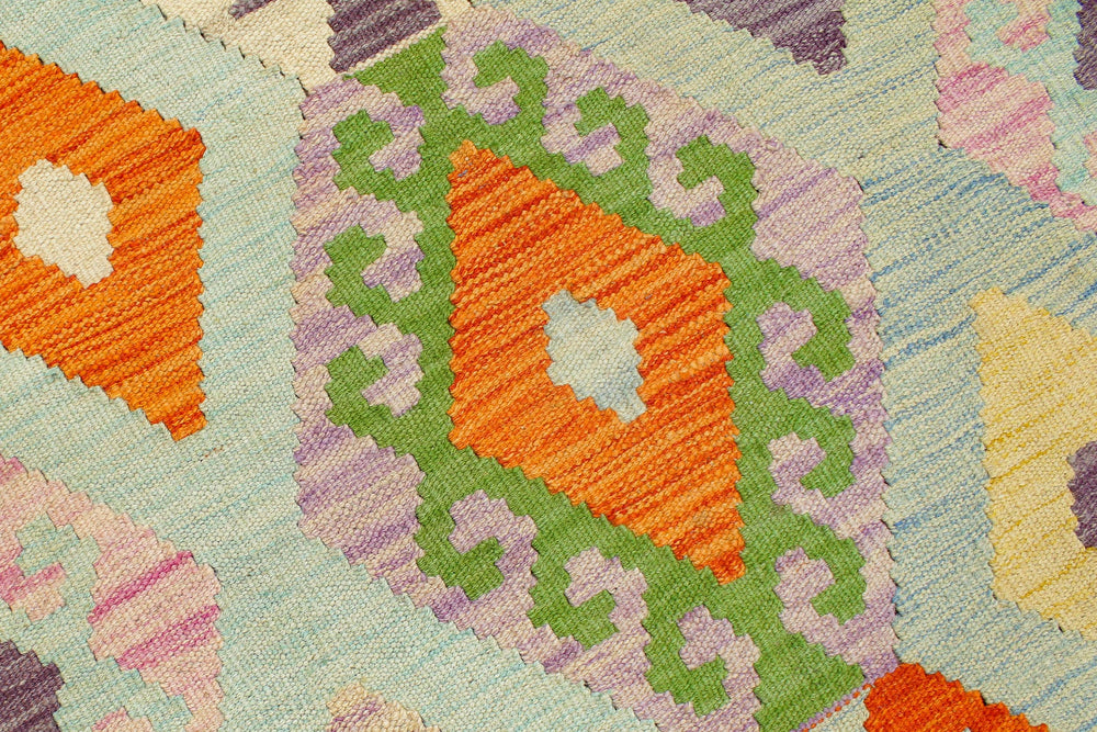 handmade Geometric Kilim Blue Rust Hand-Woven RECTANGLE 100% WOOL area rug 8 x 10