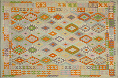 handmade Geometric Kilim Blue Rust Hand-Woven RECTANGLE 100% WOOL area rug 8 x 10