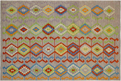 handmade Modern Kilim Purple Rust Hand-Woven RECTANGLE 100% WOOL area rug 7x10