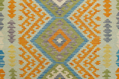 handmade Geometric Kilim Blue Orange Hand-Woven RECTANGLE 100% WOOL area rug 5x6