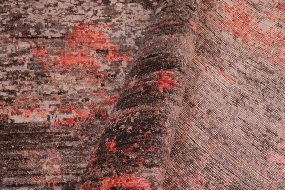 handmade Modern Modern Gray Rust Hand Knotted RECTANGLE WOOL&SILK area rug 9' x 12'