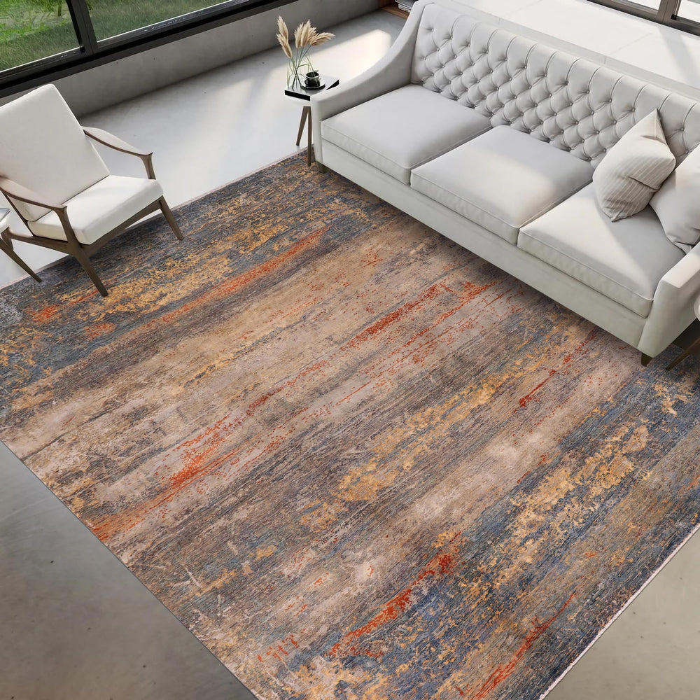 handmade Modern Modern Blue Rust Hand Knotted RECTANGLE WOOL&SILK area rug 10' x 14'
