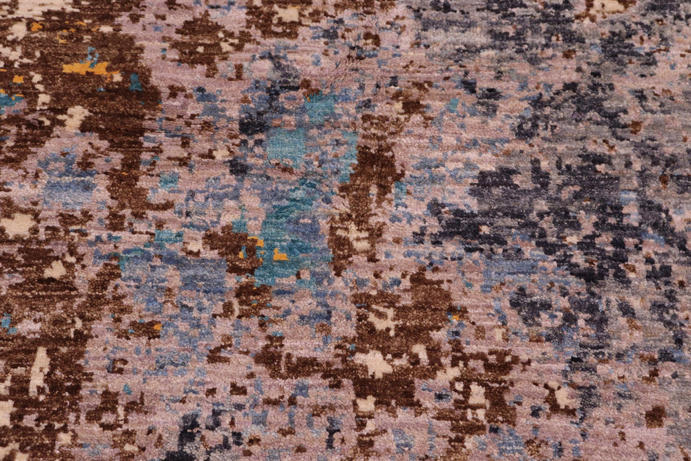 handmade Modern Modern Blue Tan Hand Knotted RECTANGLE WOOL&SILK area rug 8' x 10'