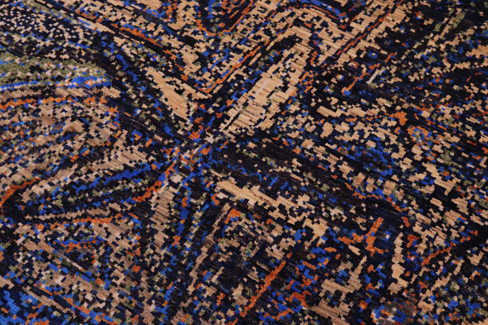 handmade Modern Modern Blue Orange Hand Knotted RECTANGLE WOOL&SILK area rug 9' x 12'