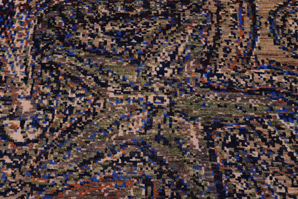 handmade Modern Modern Blue Orange Hand Knotted RECTANGLE WOOL&SILK area rug 9' x 12'