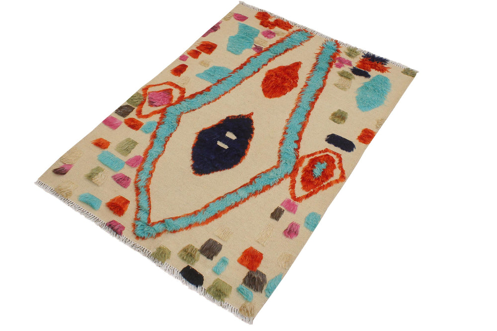 handmade Geometric Moroccan Hi Beige Rust Hand Knotted RECTANGLE 100% WOOL area rug 4' x 6'