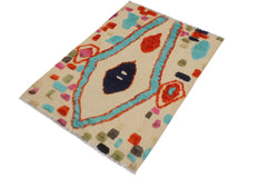 handmade Geometric Moroccan Hi Beige Rust Hand Knotted RECTANGLE 100% WOOL area rug 4' x 6'