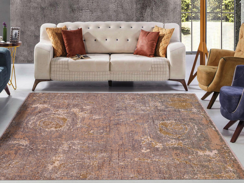 handmade Modern Modern Gray Brown Hand Knotted RECTANGLE WOOL&SILK area rug 8' x 10'