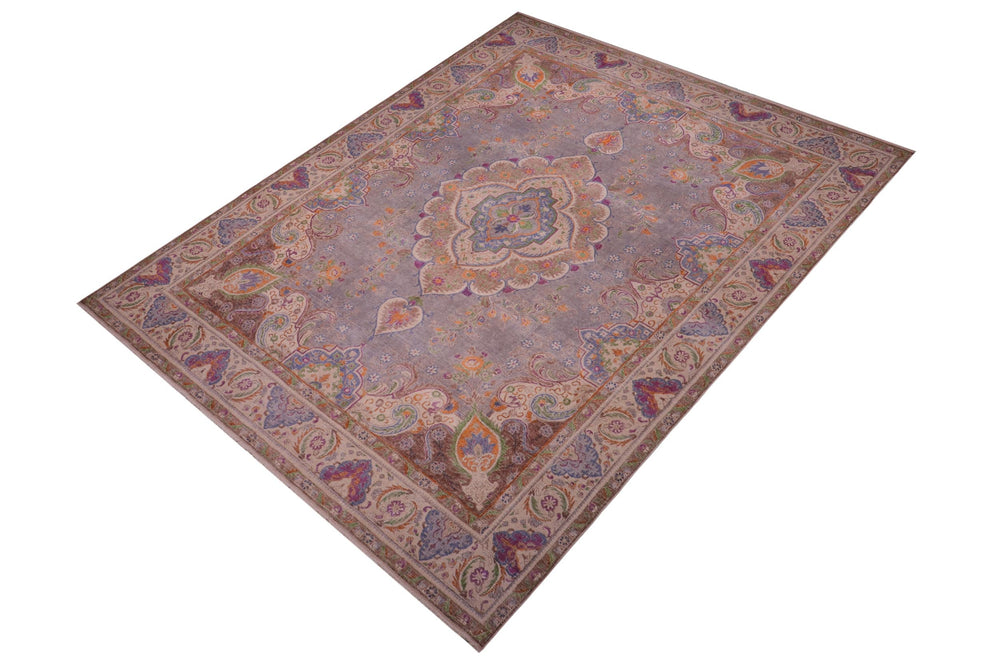handmade Vintage Tabriz Gray Tan Hand Knotted RECTANGLE 100% WOOL area rug 10' x 12'