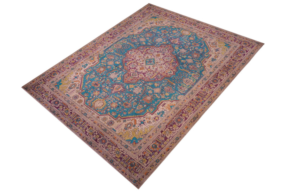 handmade Vintage Tabriz Blue Purple Hand Knotted RECTANGLE 100% WOOL area rug 8' x 11'