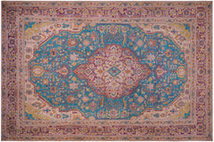 handmade Vintage Tabriz Blue Purple Hand Knotted RECTANGLE 100% WOOL area rug 8' x 11'