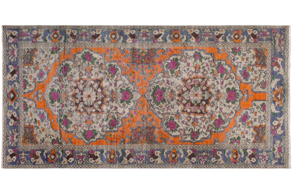 handmade Vintage Tabriz Orange Blue Hand Knotted RUNNER 100% WOOL area rug 5' x 10'