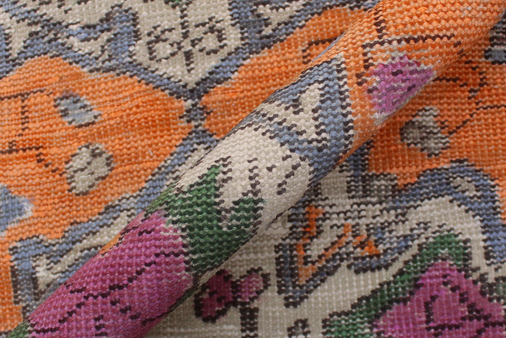 handmade Vintage Tabriz Orange Blue Hand Knotted RUNNER 100% WOOL area rug 5' x 10'