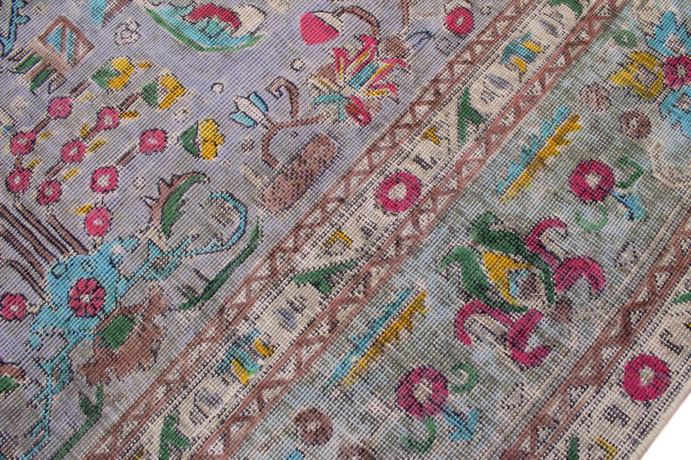 handmade Vintage Tabriz Gray Blue Hand Knotted RECTANGLE 100% WOOL area rug 6' x 10'