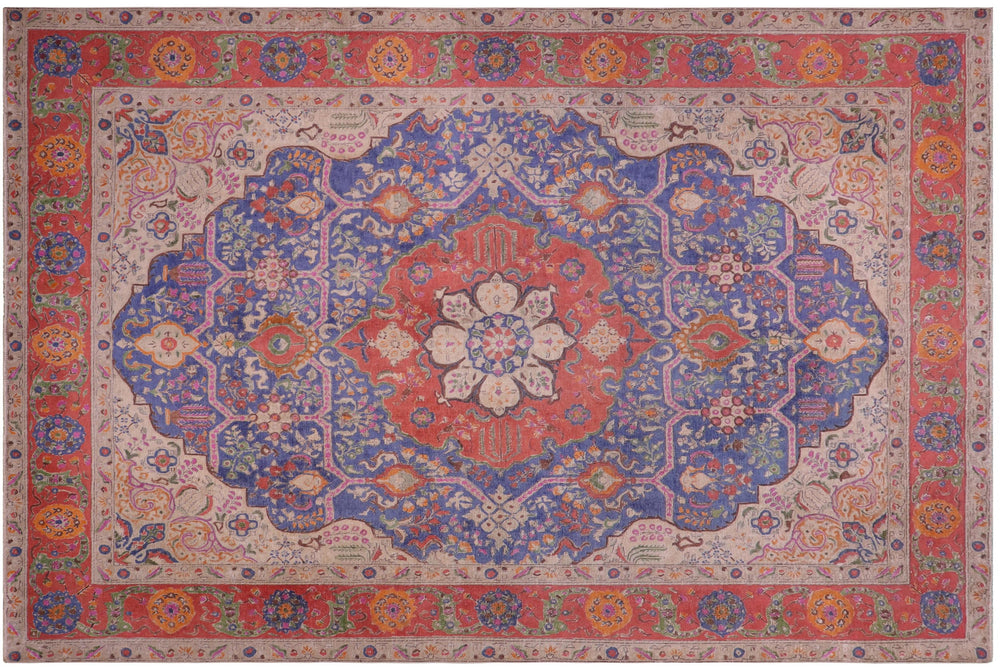 handmade Vintage Tabriz Blue Red Hand Knotted RECTANGLE 100% WOOL area rug 9' x 13'