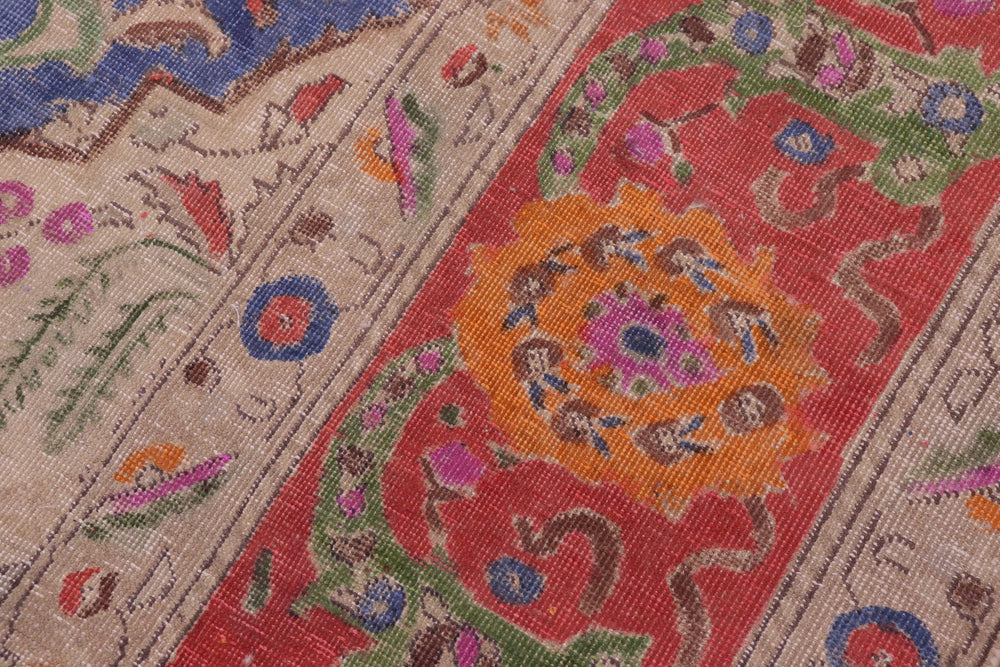 handmade Vintage Tabriz Blue Red Hand Knotted RECTANGLE 100% WOOL area rug 9' x 13'