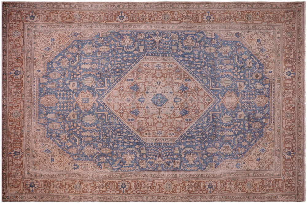 handmade Vintage Tabriz Blue Brown Hand Knotted RECTANGLE 100% WOOL area rug 8' x 11'