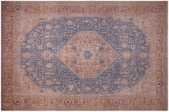 handmade Vintage Tabriz Blue Brown Hand Knotted RECTANGLE 100% WOOL area rug 8' x 11'