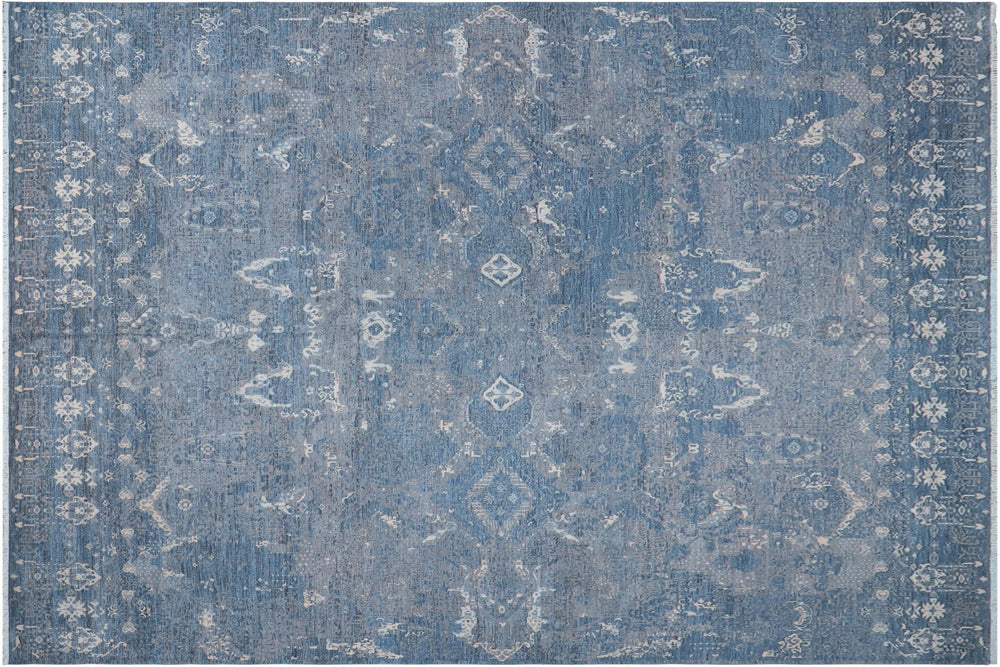 handmade Modern Modern Blue Gray Hand Knotted RECTANGLE WOOL&SILK area rug 12' x 15'
