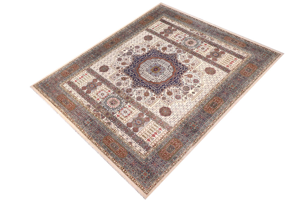 handmade Geometric Mamluk Beige Gray Hand Knotted RECTANGLE 100% WOOL area rug 12 x 16