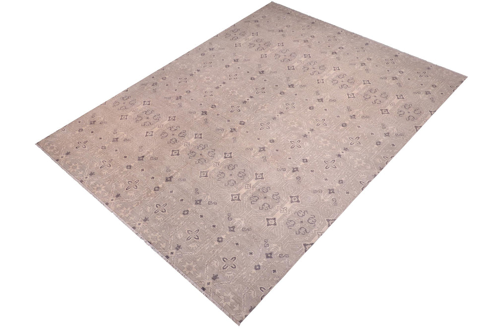 handmade Modern Kafkaz Blue Tan Hand Knotted RECTANGLE 100% WOOL area rug 12' x 15'