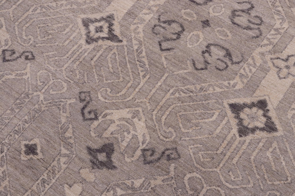 handmade Modern Kafkaz Blue Tan Hand Knotted RECTANGLE 100% WOOL area rug 12' x 15'