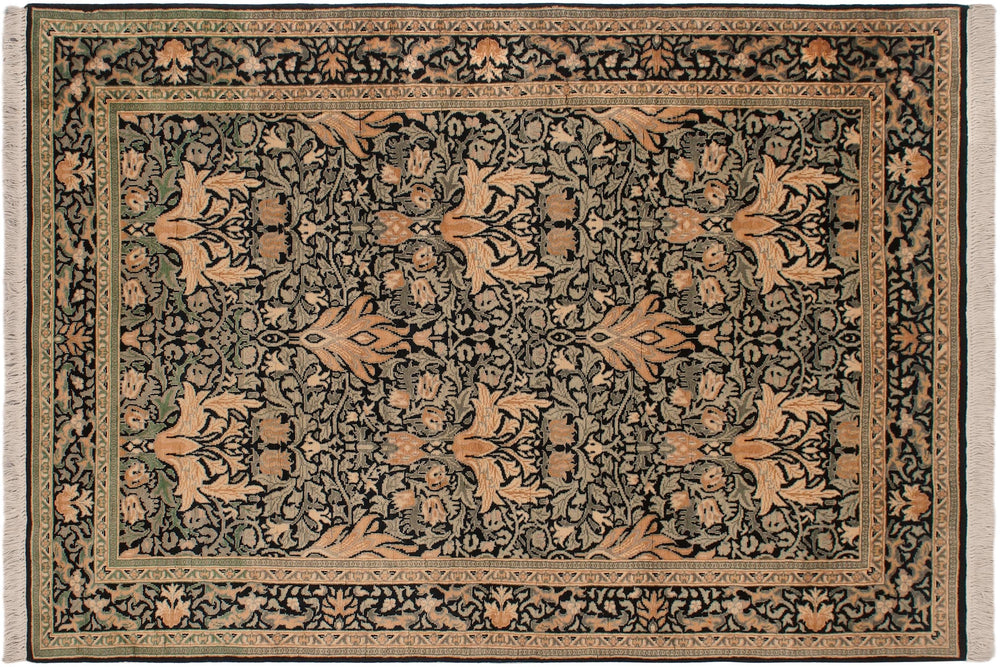 handmade Transitional Snakehead Black Green Hand Knotted RECTANGLE 100% WOOL area rug 4x6