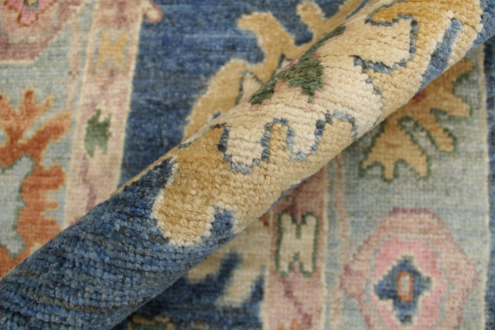 handmade Traditional Oushak Blue Beige Hand Knotted RUNNER 100% WOOL area rug 3' x 19'