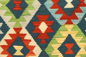 handmade Geometric Kilim Green Rust Hand-Woven RECTANGLE 100% WOOL area rug 3 x 5