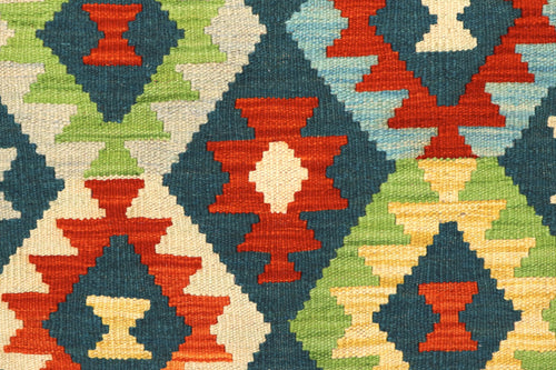 handmade Geometric Kilim Green Rust Hand-Woven RECTANGLE 100% WOOL area rug 3 x 5
